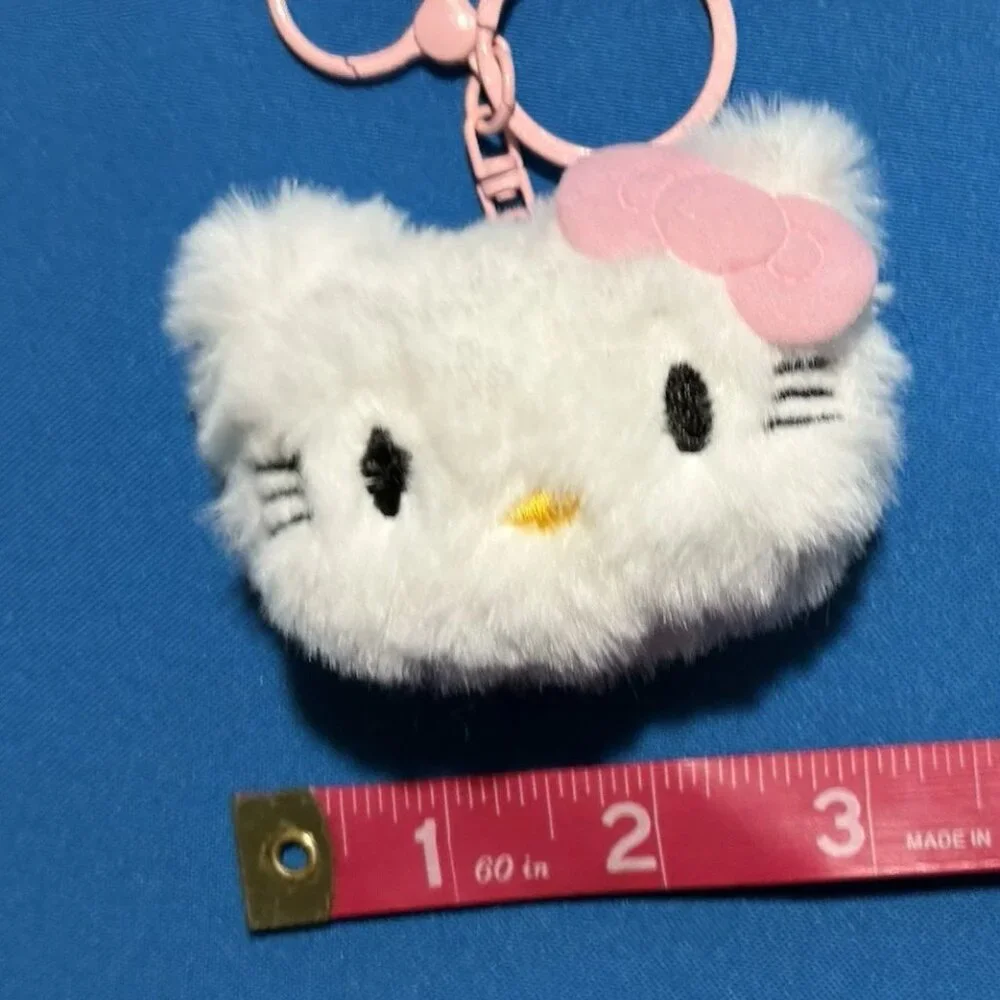 Kitty CAT pink & white Plush Key Chain Bag clip NEW